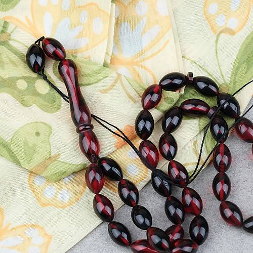 S�kma Kehribar Beyzi Kesim 7x11mm Tesbih- Siyah K�rm�z�