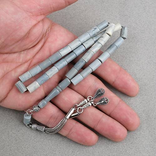 S�kma Kehribar Kesme Kesim Alpaka P�sk�ll� 6x10mm Tesbih