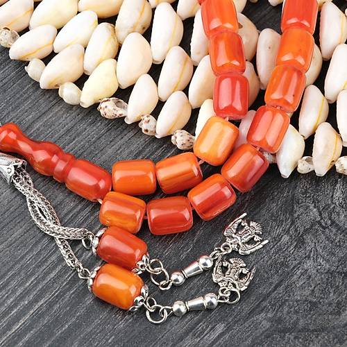 S�kma Kehribar Alpaka P�sk�ll� Kaps�l Kesim 9x11mm Tesbih - A��k Kestane