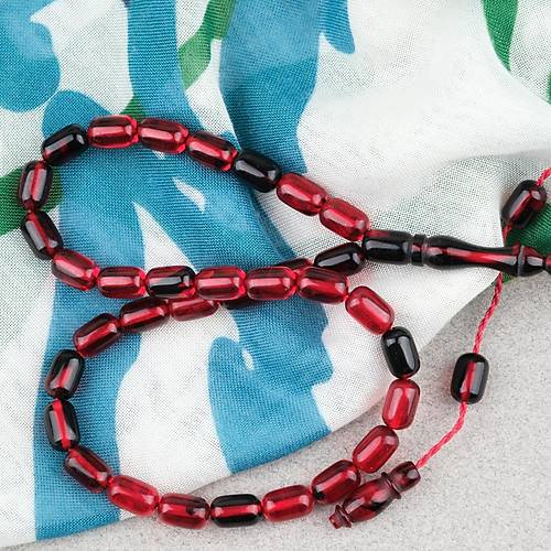 S�kma Kehribar Kaps�l Kesim Sistemli Bilek Boy 5x8mm Tesbih Siyah K�rm�z�