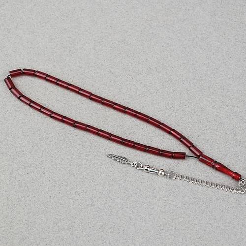 Ate� Kehribar Alpaka P�sk�ll� Kesme Kesim 4x7mm Tesbih- Bordo