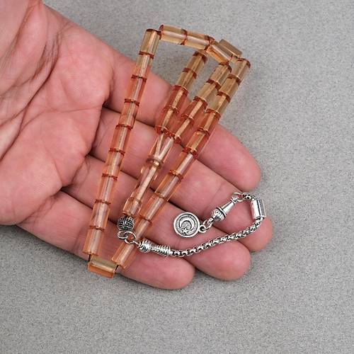 Ate� Kehribar Alpaka P�sk�ll� Kesme Kesim 6x10mm Tesbih - �effaf Kahverengi