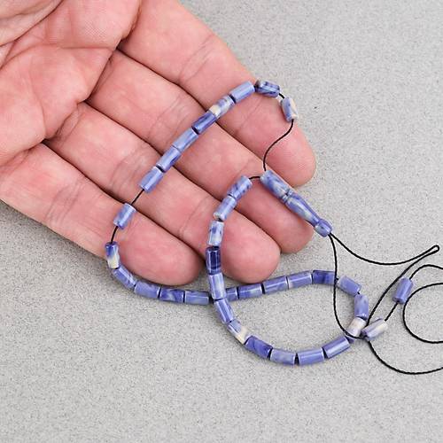 S�kma Kehribar Kesme Kesim 4x7mm Tesbih- Krem- Mavi