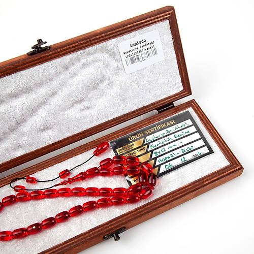 Eski Avusturya Oyun Zar Obje Ate Kehribar Kapsl Kesim 8x12mm Tesbih - effaf Krmz