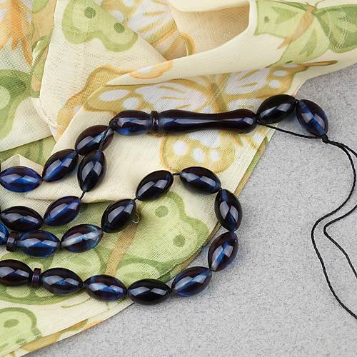 S�kma Kehribar Beyzi Kesim 7x11mm Tesbih- Lacivert