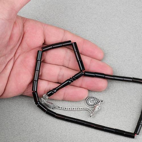 S�kma Kehribar Alpaka P�sk�ll� Kesme Kesim 5x10mm Tesbih- �effaf Siyah Yans�mal�