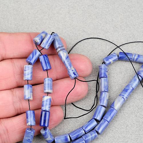 S�kma Kehribar Kesme Kesim 6x10mm- Krem - Mavi P�sk�ls�z