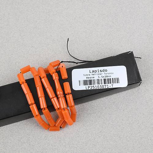 S�kma Kehribar Bilek Boy Kesme Kesim 5.5x10mm Tesbih-Turuncu