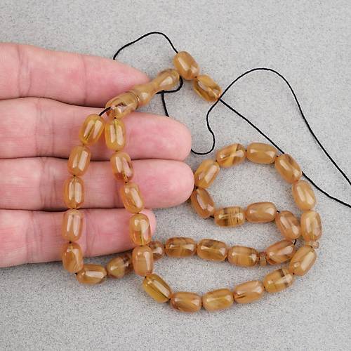 S�kma Kehribar Kaps�l Kesim 7x11mm Tesbih P�sk�ls�z Hardal