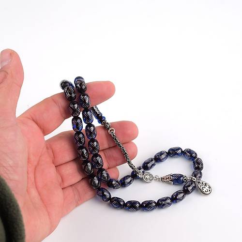 Ate Kehribar 925Ayar Gm akm ve Pskl Kapsl Kesim 8x12mm Tesbih