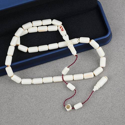 Kadim Katalin Eski Obje Mahjong Ta�� Usta ��i �mzal� Kaps�l Kesim 6x11mm Tesbih-Beyaz