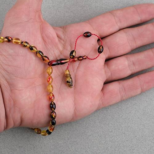 S�kma Kehribar Beyzi Kesim Sistemli Bilek Boy 5x8mm Tesbih Sar� K�rm�z�