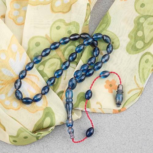 S�kma Kehribar Beyzi Kesim Sistemli Bilek Boy 5x8mm Tesbih Mavi