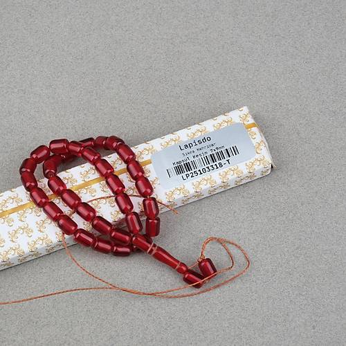 S�kma Kehribar Kaps�l Kesim 7x9mm Tesbih - �effaf K�rm�z� P�sk�ls�z