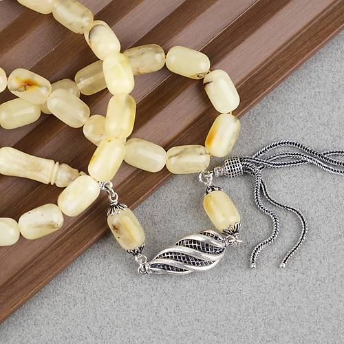 Rus Kaya Damla Kehribar 925Ayar G�m�� P�sk�l Kaps�l Kesim 8x13mm Tesbih