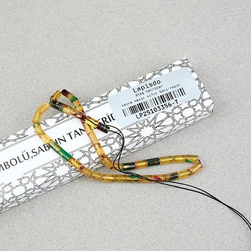 Ate� Kehribar Kesme Kesim 4x7mm Tesbih- Sar�-Ye�il