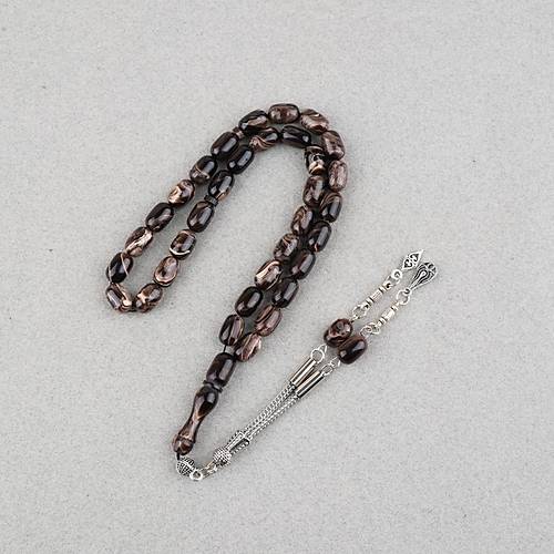 S�kma Kehribar Kaps�l Kesim Alpaka P�sk�ll� 7x11mm Tesbih Kahverengi