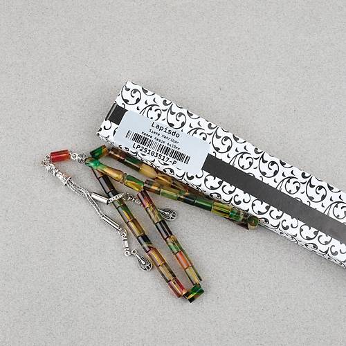 S�kma Kehribar Kesme Kesim Alpaka P�sk�ll� 6x10mm Tesbih Sar� Ye�il