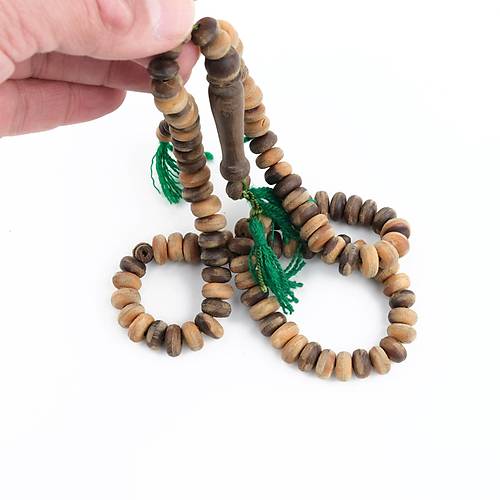 Hurma Aac Ahabndan El Oyma ilikli Osmanl Dnemi Eski Hicaz i Tekerlek Kesim 9.5x5mm Namaz Tesbihi