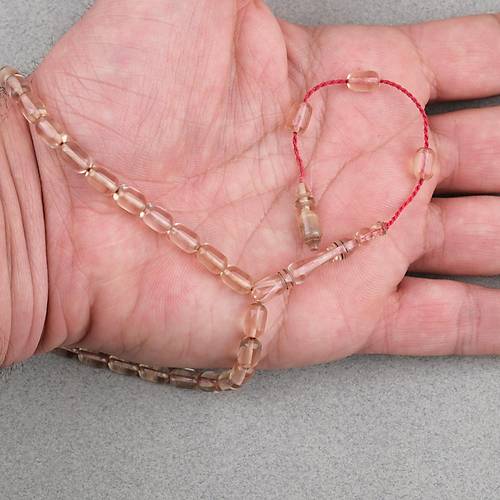 Ate� Kehribar Kaps�l Kesim Sistemli Bilek Boy 5x8mm Tesbih Bej