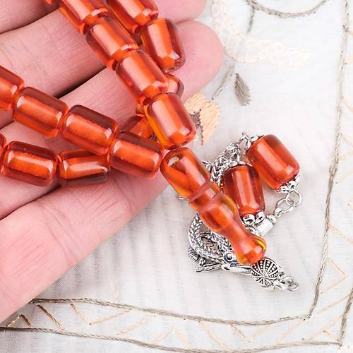 Ate� Kehribar Alpaka P�sk�ll� Kaps�l Kesim 9x12mm Tesbih - �effaf Karamel