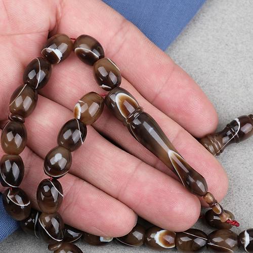 Eski Frans�z Galalit F��� Kesim Mesut Varl� Usta ��i 9x11mm Tesbih - Kahverengi Beyaz