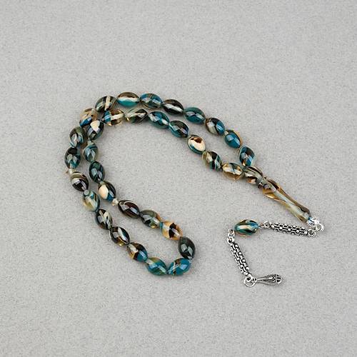 Arizona Katalin Alpaka P�sk�l Beyzi Kesim 8x12mm Tesbih- Mavi Sar�