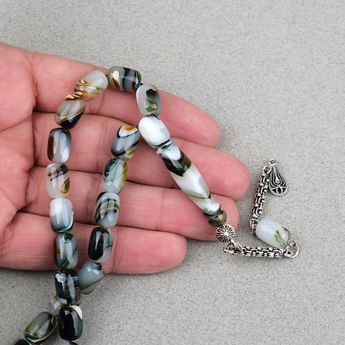 Arizona Katalin Alpaka P�sk�l Kaps�l Kesim 8x12mm Tesbih- Ye�il Beyaz