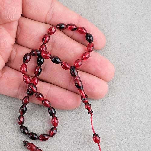 S�kma Kehribar Beyzi Kesim Sistemli Bilek Boy 5x8mm Tesbih K�rm�z� Siyah