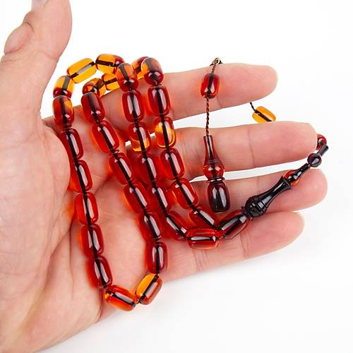 Ate Kehribar Frnl mame Kapsl Kesim 8x13mm Tesbih -Amber Rengi