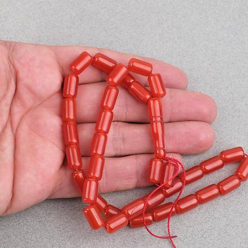 S�kma Kehribar Kaps�l Kesim 7x11mm Tesbih - K�rm�z� P�sk�ls�z