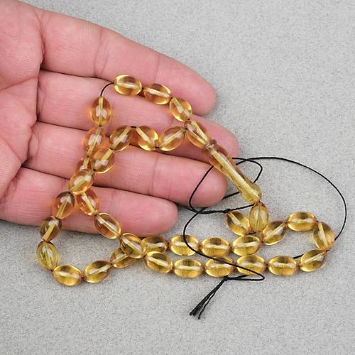 Ate� Kehribar Beyzi Kesim 7x11mm Tesbih- �effaf Sar�
