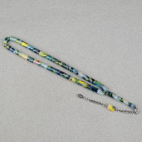 Arizona Katalin Alpaka P�sk�l Kesme Kesim 7x10mm Tesbih- Ye�il Beyaz