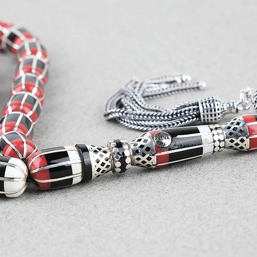 Erzurum Oltu 8 Yarma Katalin leme 925Ayar Gm Pskl, lemeli Nakka mame Kapsl Kesim 8x12mm Tesbih