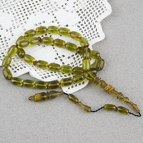 Ate� Kehribar Halkal� �mame Kaps�l Kesim 8x11mm Tesbih - Ye�il