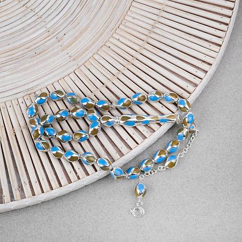 G�m�� Kaplama Kafesli Mine Beyzi 7x9mm Tesbih -Mavi Sar�