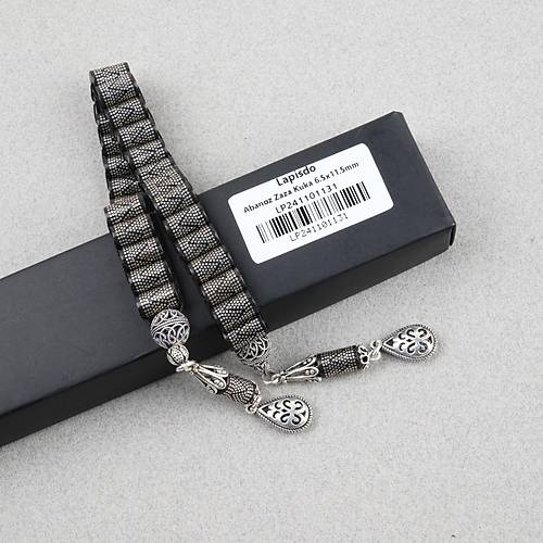 Abanoz Aac 925Ayar Gm akm ve Gm Pskl 28li Zaza Kapsl Kesim 6.5x11mm Tesbih