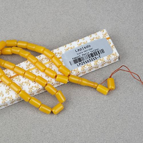 S�kma Kehribar Kaps�l Kesim 7x12mm Tesbih - Hardal Sar�s� P�sk�ls�z