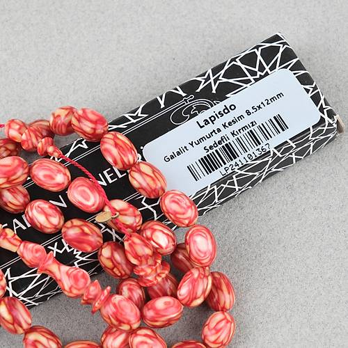 Galalit Yumurta Kesim 8.5x12mm Tesbih -Sedefli Krmz