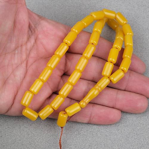 S�kma Kehribar Kaps�l Kesim 7x12mm Tesbih - Hardal Sar�s� P�sk�ls�z
