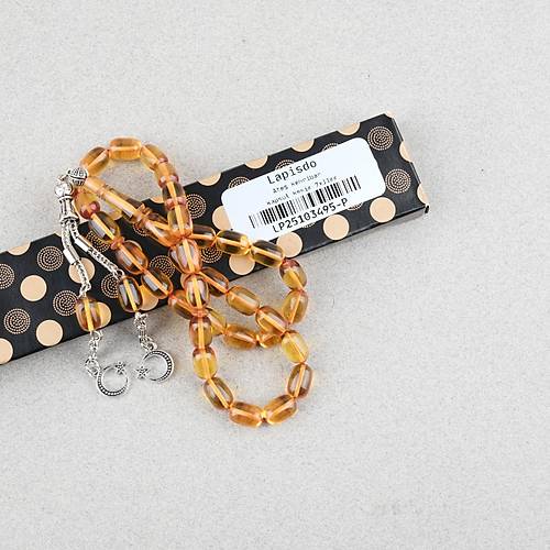 Ate� Kehribar Kaps�l Kesim Alpaka P�sk�ll� 7x11mm Tesbih