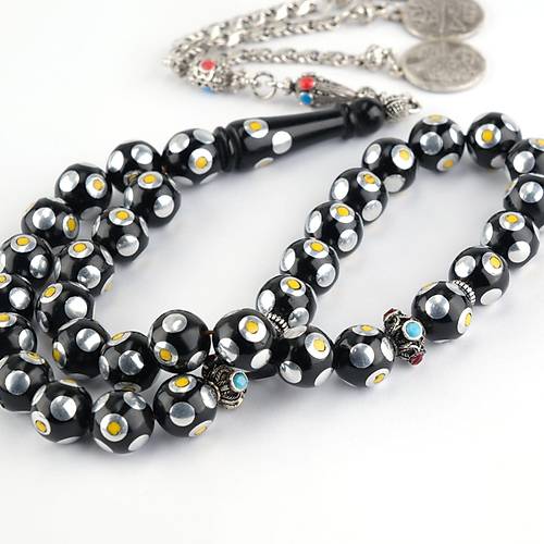 G�rc� Oltu ��lemeli A��r 3 Sallant� Alpaka P�sk�l K�re Kesim 12mm Tesbih