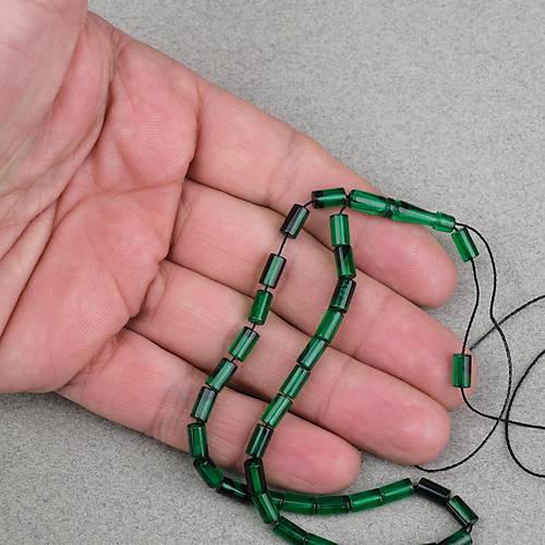 Ate� Kehribar Kesme Kesim 4x7mm Tesbih- Ye�il