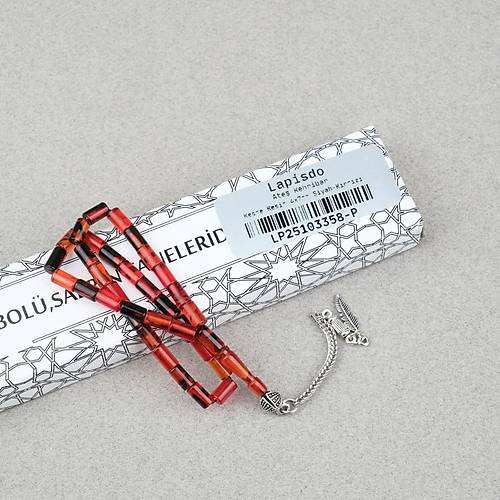 Ate� Kehribar Alpaka P�sk�ll� Kesme Kesim 4x7mm Tesbih- Siyah-K�rm�z�