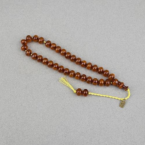 Omari S�kma Kehribar Bas�k K�re Kesim Sistemli 9x11mm Tesbih- Kahverengi