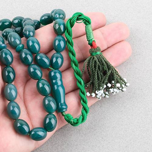 Akik Ta�� Habbe ve �mame Dahil Akik Yumurta kesim 10.5x14mm Tesbih - Ye�il