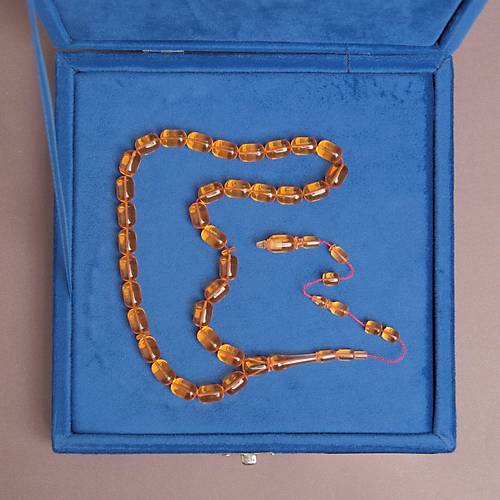 �brahim Atasever Usta ��i �mzal� Katalin Kaps�l Kesim 8x11.5mm Tesbih - A��k Turuncu