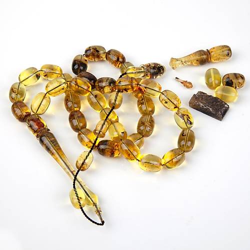 Dominik Mavi Kaya Fosil Amber Badem Kesim 10.8x15mm Tesbih