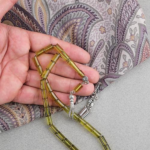 Ate� Kehribar Kesme Kesim Alpaka P�sk�ll� 6x10mm Tesbih