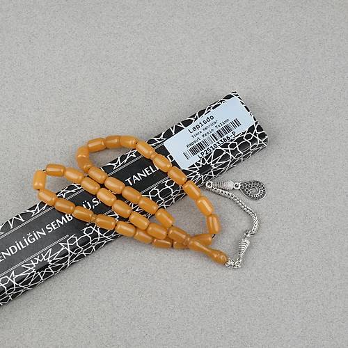S�kma Kehribar Alpaka P�sk�ll� Kaps�l Kesim 7x11mm Tesbih- A��k Kahverengi